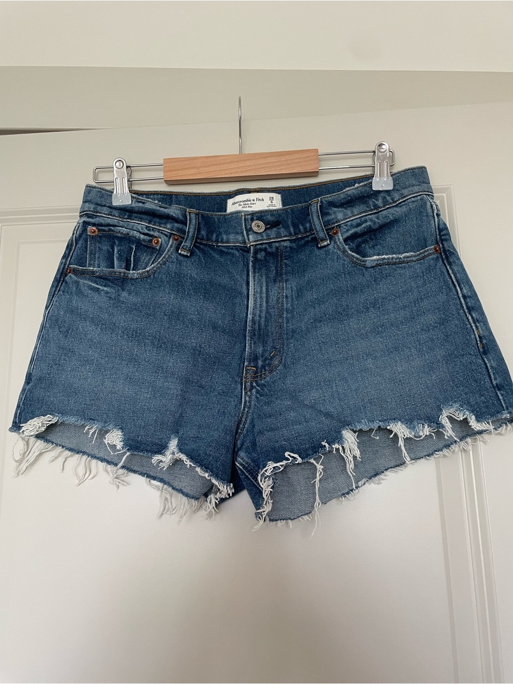 Abercrombie & Fitch Raw Hem Dark Blue Denim Shorts